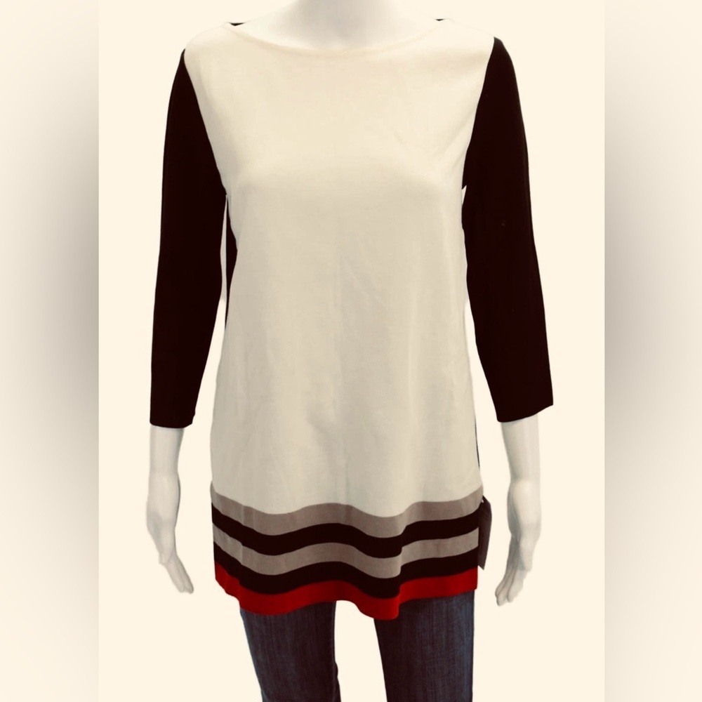 St John Colorblock Sweater - Black, Cream, and Red - Size L
